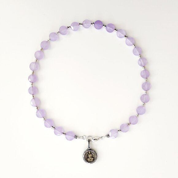 LAVENDER COLOR JADE NECKLACE W/ 925 SILVER BUDDHA - Picture 2 of 3